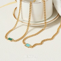 JUSTOP Collier ras du cou vintage à maillons cubains en acier inoxydable plaqué or 18 carats avec breloque en pierre turquoise, ensemble de bijoux de fête, Chine