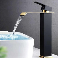 Grosir Keran Air Terjun Emas dan Hitam Keran Basin Kamar Mandi Keran Mixer Keran Wastafel Panas dan Dingin
