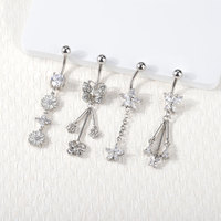 Lingchee 14G acier inoxydable diamant Zircon ventre anneaux pour femmes balancent nombril anneaux avec papillon nombril piercings