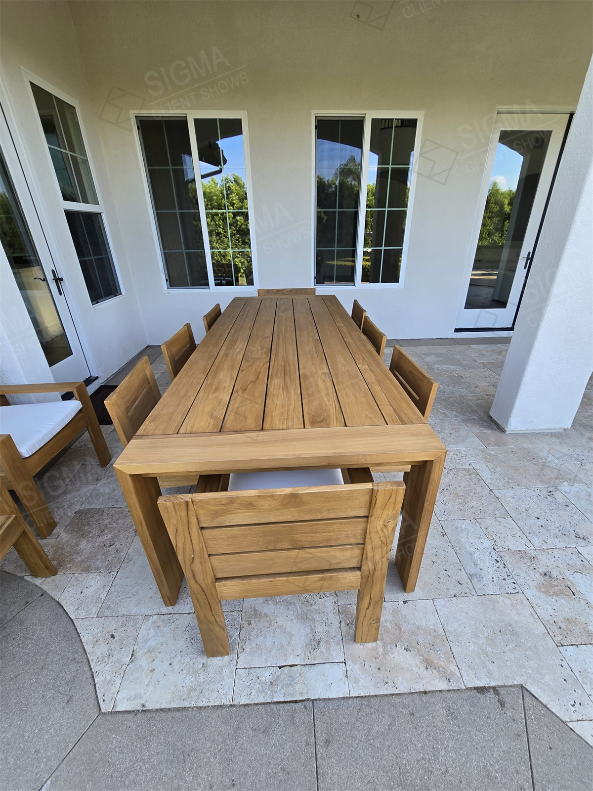 Custom Garden Furniture Set Handcrafted Multiple Seats Table All Weather Teak Solid Wooden Outdoor Dining Set