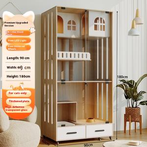 Práctica casa Jaula de madera para gatos <span class=keywords><strong>con</strong></span> cajones y ruedas Hábitat confiable <span class=keywords><strong>con</strong></span> agujeros de arco para el alojamiento de <span class=keywords><strong>mascotas</strong></span> en el hogar - Product Image 3