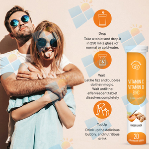 Complément alimentaire en comprimés effervescents SUNI OEM/ODM à marque privée, 1000 mg de <span class=keywords><strong>vitamine</strong></span> <span class=keywords><strong>C</strong></span>, <span class=keywords><strong>D3</strong></span> <span class=keywords><strong>et</strong></span> <span class=keywords><strong>zinc</strong></span>, pour le soutien immunitaire, saveur gingembre - Product Image 3