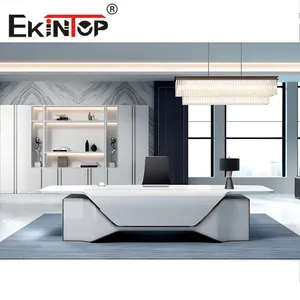 Ekintop Latest Boss Executive L Shape Office Table And Chair Set Piano Paint Wooden Manager Office Desk Furniture