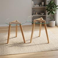 Meubles de salle à manger pour appartement moderne, table basse ronde en verre trempé