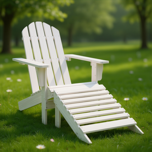 Chaise de jardin en bois dur blanc, design standard, mobilier d'extérieur durable, pieds coniques - Product Image 2