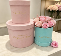 Boîte cadeau pour fleurs de la Saint-Valentin avec logo personnalisé, en carton recyclé, finition mate/brillante, impression dorée, forme ronde