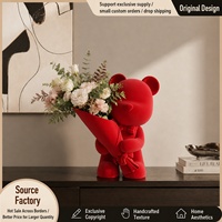Support de bouquet en forme d'ours floqué rouge, objet décoratif de table pour la Saint-Valentin, décoration intérieure, pour les acheteurs en gros et la présentation au détail