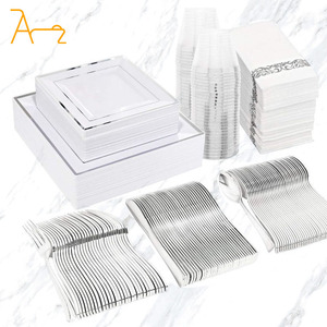 Haute qualité Banquet argent or Rose or bordé luxe couverts fête de mariage assiettes ensembles en plastique vaisselle <span class=keywords><strong>jetable</strong></span> - Product Image 3