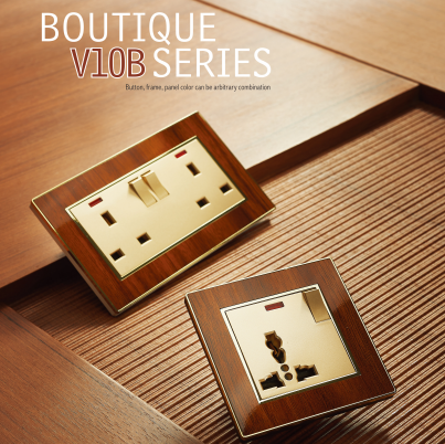 VNX UK/BS Standard Factory Price Wall Switches Wood Grain PC Push Button Switch Home Hotel Use Electrical Power Socket Outlets