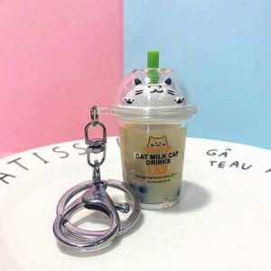 Cartoon Cute <b>Cat</b> Sequin <b>Ring</b> Charm Acrylic Keychain Pendant with Milk Tea Cup Liquid Quicksand for Women Men Kids' Bags Cars - Product Image 2