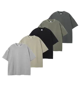 DTG Винтажная футболка с вымытыми кислотами 275 г/кв. М, 100% хлопковые футболки с индивидуальным логотипом и замком, сшитые оверсайз с рукавами