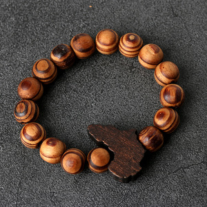 Wholesale <strong>11mm</strong> Ethnic Style Natural Pine Stretch <strong>Beads</strong> Africa Map <strong>Bracelet</strong> Unisex - Product Image 2