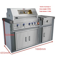 Cuisine moderne et luxueuse en acier inoxydable pour villa, réfrigérateur combiné avec îlot, gril à gaz intégré, comptoir en MDF