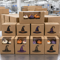 Boîte à cupcakes en kraft personnalisée avec impression de chapeau de sorcière d'Halloween, boîte à cupcakes en papier avec fenêtre, emballage de boulangerie écologique en gros