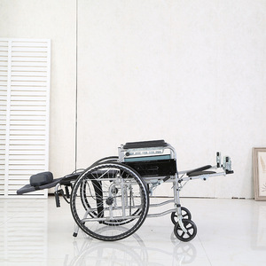 Manual Wheelchair Foldable Lightweight Four Wheel Semi <b>Reclining</b> With Commode For Elderly - Product Image 1