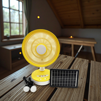 Ventilateur de table solaire rechargeable en métal de 12 pouces, double alimentation AC/DC, panneau solaire 5W, lampe LED, 3 vitesses, moteur silencieux en cuivre, autonomie de 6 heures