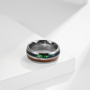 แหวนทังสเตนคาร์ไบด์กว้าง 8 มม. ประดับไม้และโอปอล แหวนแต่งงานผู้ชาย - Product Image 4