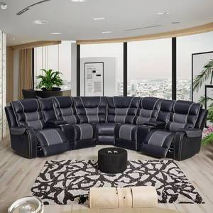 Sofá esquinero reclinable en forma de L, tapizado en cuero sintético, con dos consolas de almacenamiento, precio de fábrica económico, para sala de estar de hotel o villa. - Product Image 2