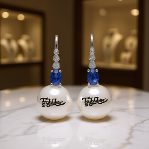 Pendientes de perlas Tjabelle, plata 925, perlas cultivadas, zafiro azul, diamantes, joyería de lujo para boda para mujer - Product Image 2