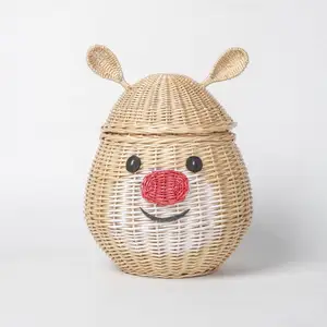 Natural Seagrass Handwoven Animals Wicker Storage Basket With Lid Home Decoration Water Hyacinth Storage Baskets For Gift