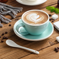 Taza de Cerámica para Capuchino con Diseño Europeo para Latte Art, 300 ml, Juego de Taza y Platillo de Colores