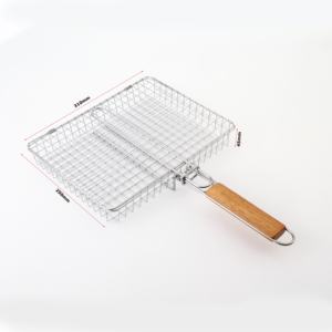Cesta perforada para verduras de acero inoxidable con mango de madera, accesorios para parrilla, para cocina exterior, universal para barbacoa - Product Image 2