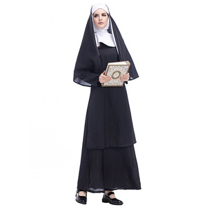 Disfraz de Monja Tradicional para Mujer Adulta, Túnica Negra, Ropa Religiosa Católica, Disfraz de Sacerdote, Hermana, Cosplay, Vestido de Fiesta - Product Image 2