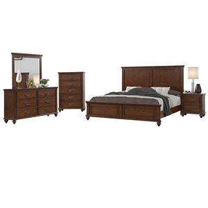 Traditional Brown <b>Wood</b> Bedroom Furniture Set - Platform Bed Dresser Nightstand & <b>Chest</b> with Classic Hardware Timeless Home Decor - Product Image 1