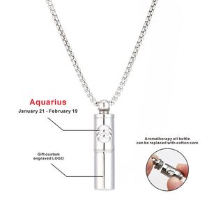 Collar <span class=keywords><strong>de</strong></span> aromaterapia <span class=keywords><strong>de</strong></span> los 12 signos del zodíaco, collar hueco <span class=keywords><strong>de</strong></span> acero <span class=keywords><strong>de</strong></span> titanio con botella <span class=keywords><strong>de</strong></span> <span class=keywords><strong>perfume</strong></span> para bodas, joyería para aliviar el estrés - Product Image 6