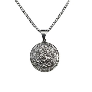 Collar con Colgante de Caballero Matando al Dragón de San Jorge en Acero de Titanio, Cadena Redonda de Acero Vintage, Joyería Unisex para Regalo - Product Image 5