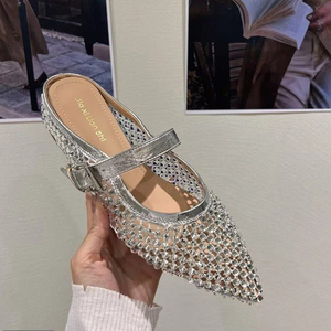 <b>Top</b> Sale <b>Rhinestone</b> Decoration <b>Mesh</b> Upper Summer Flat Sandals Comfortable Flat <b>Mesh</b> Party Flat Women Slippers - Product Image 3