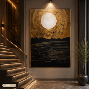 Décoration Murale en Acrylique Miroir OEM ODM, Lune Pleine, Ciel Doré, Silhouette de Ville, Impression Brillante Noire et Dorée, Encadrée Verticale - Product Image 3