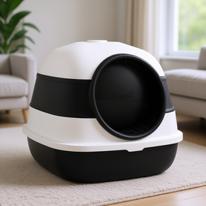 Caja de arena para gatos, redonda, de plástico, sin polvo, con tapa negra, fácil de limpiar, artículos para mascotas - Product Image 2