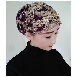 Nouveau Design <span class=keywords><strong>2022</strong></span> Foulard Printemps Musulman Gaze Style National Nouveau Chapeau Cap Femme Soie Dorée Brodé Perles Clou - Product Image 4