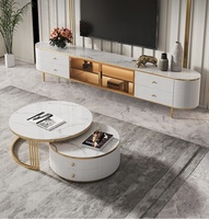 Ensemble de meubles de luxe pour téléviseur + table d'appoint, plateau en pierre, meuble TV avec table basse, ensemble de table de salon moderne