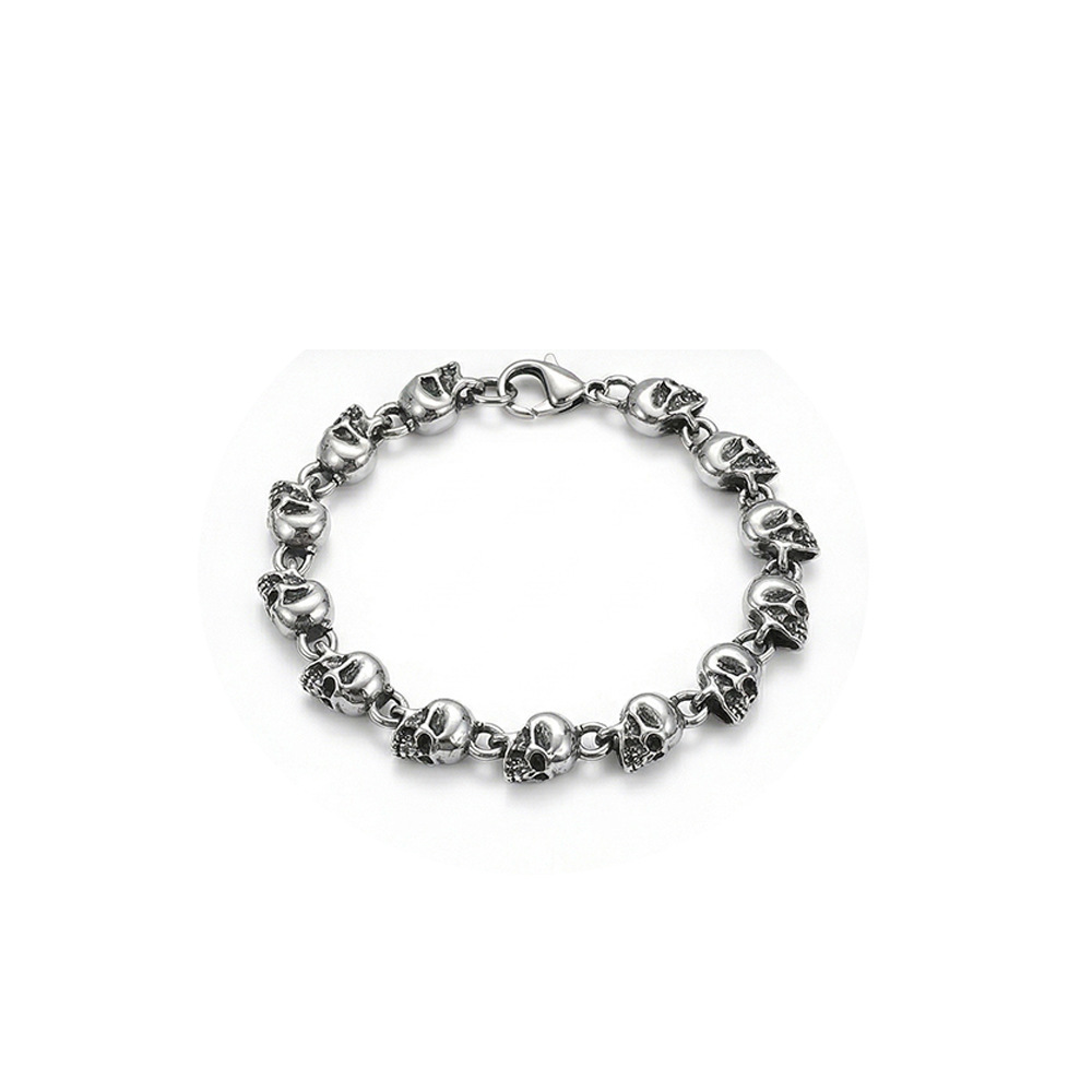 Heavy-duty skull silver bracelet 21cm