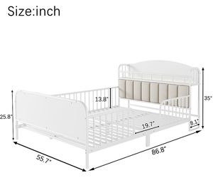Cadre de lit plateforme en métal moderne pleine grandeur avec éclairage, lit réglable pour enfants avec tête de lit rembourrée écologique et rangement intégré - Product Image 4