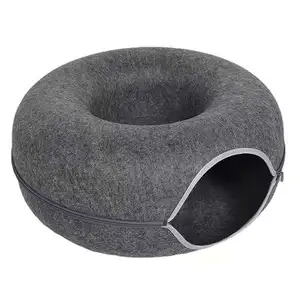 Hot Selling Semi-closed Funny Felt Donut Cat Nest Detachable Pet Cat Comfortable Bed House Easy to Clean