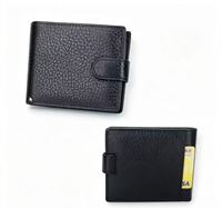 Portefeuille homme en cuir véritable, bifold, avec porte-cartes, fenêtre d'identification, emplacements pour cartes, portefeuille court pour affaires avec bouton pour un usage quotidien