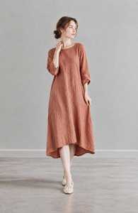 Vestido de Mujer Personalizado de Algodón y Lino, Manga Corta, Cuello en V, Corte Regular, Cintura Natural, Suave, Casual, Lavable, Venta al Por Mayor B2B - Product Image 2