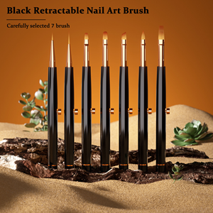 Juego de 9 Pinceles Profesionales Retráctiles Patentados con Mango Negro de Nailon Premium y Bolsa de <span class=keywords><strong>Malla</strong></span> para Pintura de Uñas con Gel UV - Product Image 2