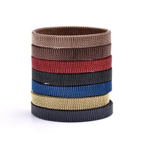 Hoge Kwaliteit Mode Kleurrijke Roestvrijstalen Elastische Stretch Mesh Armband Voor Mannen En Vrouwen