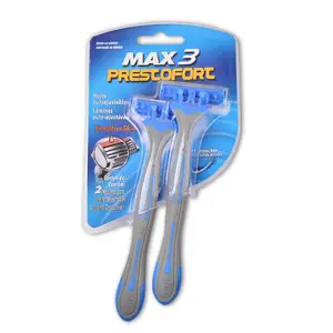 Max Triple Blade Razor With Pivoting Head Good Quality Rubber Handle Razor