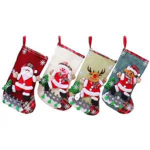 圣诞袜子摆件老人小袜子粗麻布圣诞老人袜子可爱圣诞树装饰节日用品礼品架