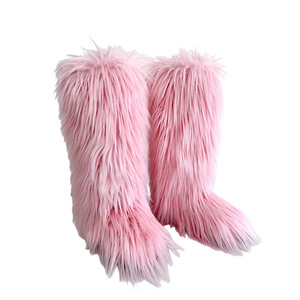 2025 Venda Quente Inverno Mulheres Fofo Quente Plush Shoes Botas de Neve Mulheres Joelho-Alta Faux Fur Bota Coxa Botas Altas - Product Image 3