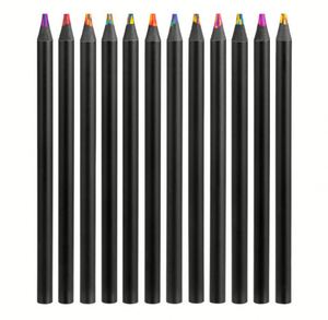12-Color <b>Wooden</b> Pencil Set With Black and <b>Rainbow</b> Colored Leads Multicolored Pencils Coloring Books for Artists Students - Product Image 4