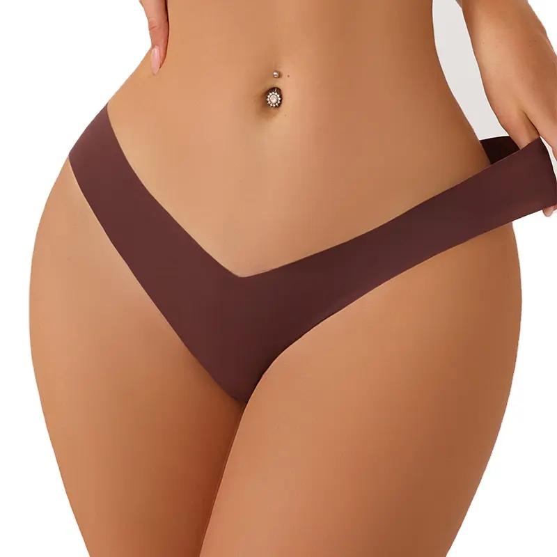 Calcinha de seda feminina sem costura, calcinha de cintura baixa sem costura e com formato em v, S-SHAPER