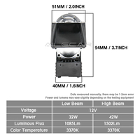 Lente de Proyector Bi-LED de 1.5 Pulgadas con Fijación Universal, 12V 3370K 32W/42W 1085LM/1502LM, Luz Baja/Alta