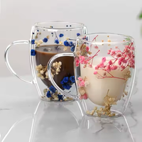 Tasses à thé en verre anti-brûlure à double paroi en borosilicate haute tasse de fleurs séchées 250ml 350ml