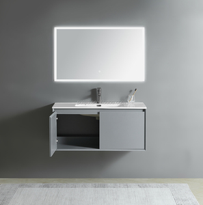 Meuble sous-vasque en PVC de 100 cm, ensemble de meubles de salle de bain suspendus gris personnalisés - Product Image 4